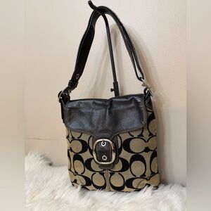 Coach # F13360 Stylish Black and Tan Shoulder Bag